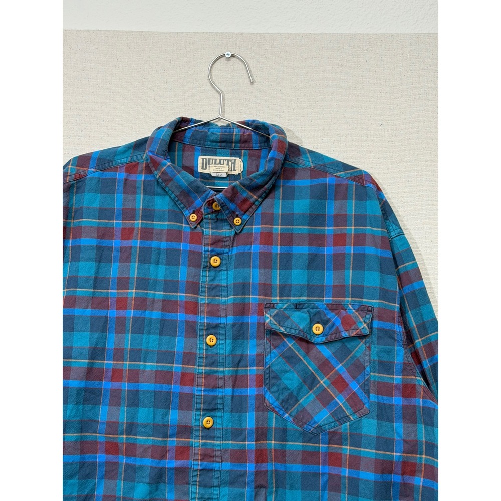 Duluth Trading Co Flannel Shirt Mens 2XL Blue Maroon Plaid Relaxed Fit - Picture 3 of 9